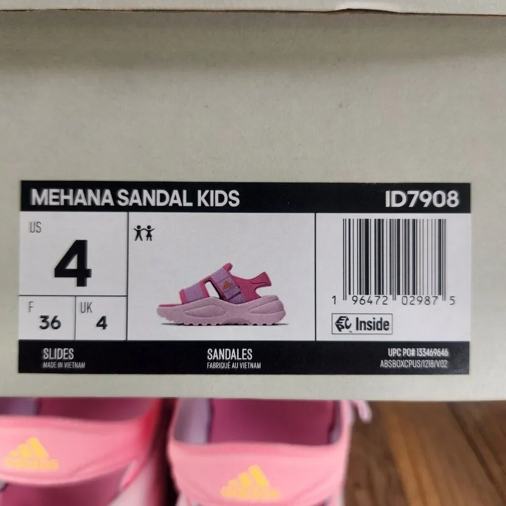 Adidas Mehana Sandals Kids Sz 4 Pink Walking Slingback Adjustable Slides ID7908